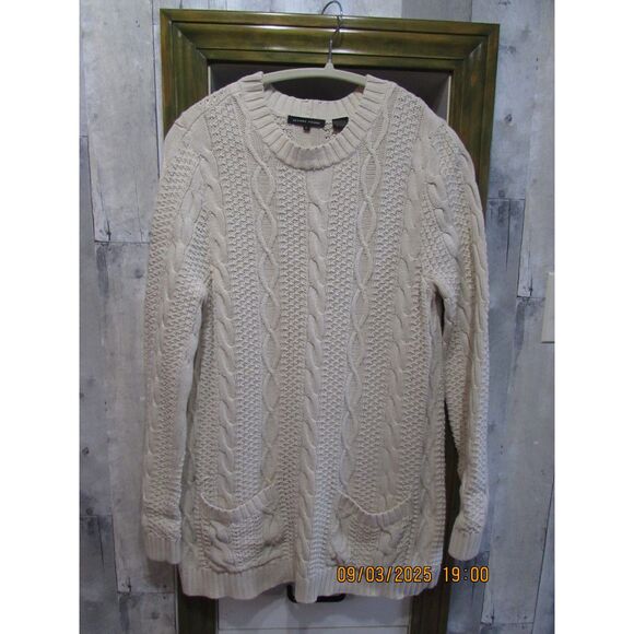 Jeanne Pierre size M/L cream colored cable knit sweater with front pocket cotton - Picture 1 of 9